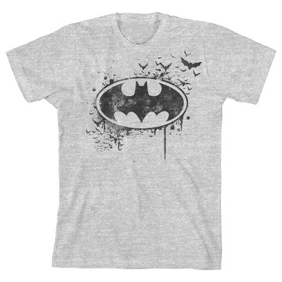 Batman Flying Bats Logo Boy's Heather Grey T-shirt : Target