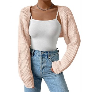 Womens Cardigan Long Sleeve Open Front Sweater Shrug Midweight Cozy Bolero for Winter Cable Knit Ribbed Cuff Sweater Cardigan - 1 of 4