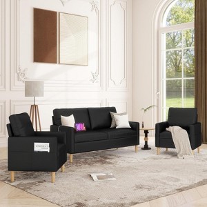 TYBOATLE 66" Black Faux Leather Loveseat Sofa with USB, Mid-Century Tufted 2-Seater Couch for Small Space, Apartment, Dorm, Bedroom, Office - 1 of 4