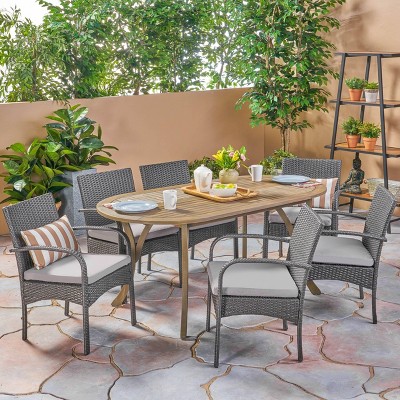 Mason 7pc Wood & Wicker Dining Set - Gray - Christopher Knight Home ...