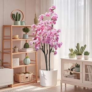 Nasitip Artificial Cherry Blossom Tree,Decorative Faux Cherry Blossom Silk Tree in Pot, Home Corner Decor - 1 of 4
