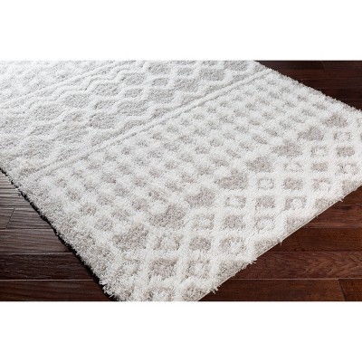 Gray and White Rectangular Shag Rug with Global Pattern