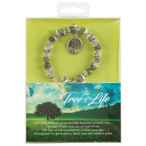 Dicksons 35-8086 Tree of Life Cross Green Maifanite and Jade One Size Genuine Beaded Stone Women's Charm Stretch Bracelet - 1 of 2