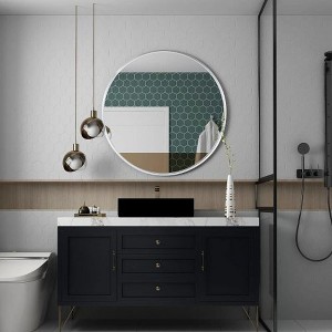Wooakway Round Black/Gold/Silver Metal Accent Wall Mirror Modern Bathroom Vanity Mirror for Living Room Entryway Over Mantel Decor - 1 of 4