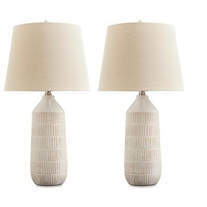 Signature Design by Ashley Willport Contemporary 27" Ceramic Table Lamp, Set of 2, Off White - 1 of 4