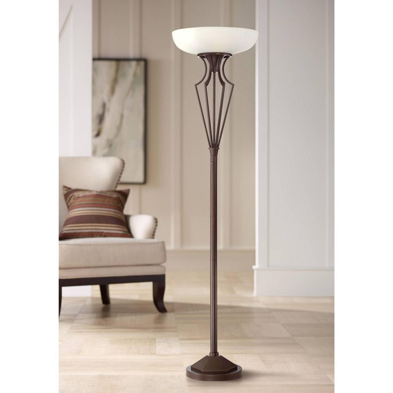 Franklin Iron Works Torchiere Floor Lamp LED 73" Tall Oil Rubbed Bronze Caged Frosted Glass Shade for Living Room Bedroom Office Uplight, 2 of 10