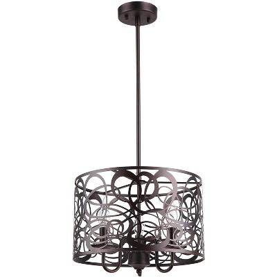 Bronze Farmhouse Drum Pendant Light with Glass Shade