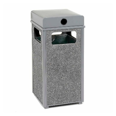 Stone Panel All Weather Trash Receptacle Urn, 12 gal, Steel, Gray
