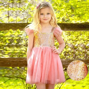 Butterfly Craze Butterfly Craze Birthday Sequin Dress with Glitter and Sparkle for Little Girls, Pink/Gold - 1 of 4