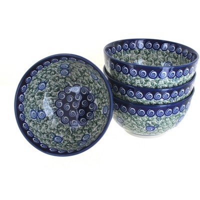 Blue Rose Polish Pottery Seaside Swirl 4 PC Dessert Bowl Set