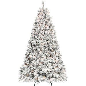 SEVOBAL Artificial Trees 4FT Pre-Lit Christmas Tree Flocked Christmas Tree with 366 Tips, Hinged Structure, Stable Metal Stand, Green, 28"*10"*48" - 1 of 4