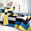 Slickblue Handmade Patchwork Quilt Set, Vermicelli Quilted, TC Fabric, Blue/Yellow, Full/Queen, 3pc - 2 of 4