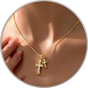 Dainty Gold Cross Necklace for Women, 14K Plated Faith Pendant Choker Hypoallergenic - 1 of 4