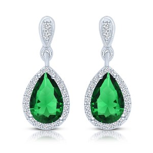 Guili Pear Drop Earrings in Sterling Silver, Rhodium, Gold & Rose Gold Plating with Sapphire, Emerald & Clear CZ – Graceful, Elegant Sparkle - 1 of 4