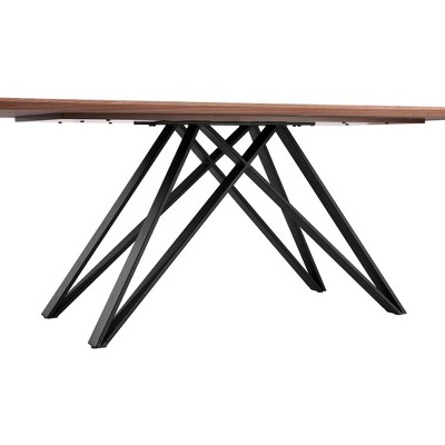 Modena Contemporary Matte Black and Walnut Wood Rectangular Dining Table