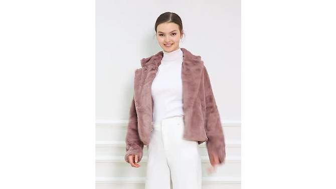 Allegra K Women's Autumn Winter Cropped Notch Lapel Faux Fur Fluffy Jacket, 2 of 8, play video