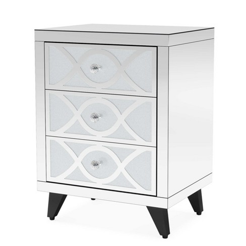 Nicbex Mirrored Nightstand With 3 Drawers modern Bedside Table With Diamond Shaped Handles For Bedroom living Room silver Target