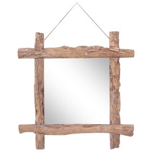 vidaXL Log Mirror, Square, Natural Solid Reclaimed Wood Wall-mounted Dresser, Rustic Style, Polished and Lacquered - 1 of 4