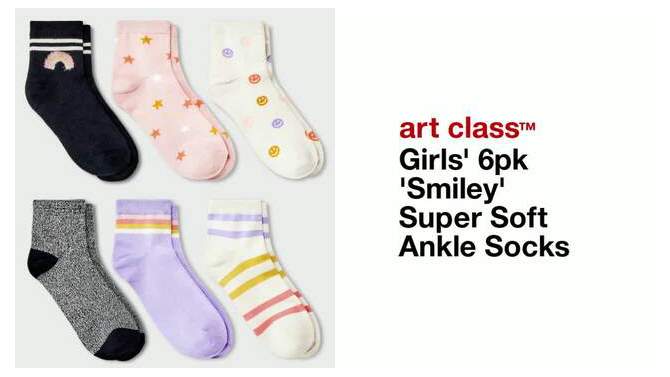 Girls&#39; 6pk &#39;Smiley&#39; Super Soft Ankle Socks - art class&#8482;, 2 of 5, play video