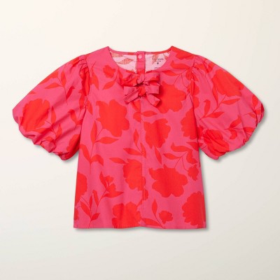 Girls' Adaptive Classic Rose Puff Short Sleeve Blouse - kate spade new york x Target Pink/Red