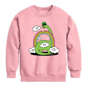Boys' - Instant Message - St. Patrick's Day Dinosaur Eatting Rainbow Graphic Long Sleeve Fleece Sweatshirt - 1 of 4
