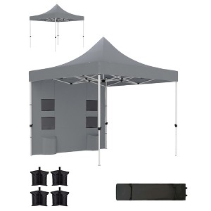 10' x 10' Heavy Duty Pop Up Canopy Tent with Sidewall, UPF50+ Instant Sun Shelter with Storage Pockets - 1 of 4