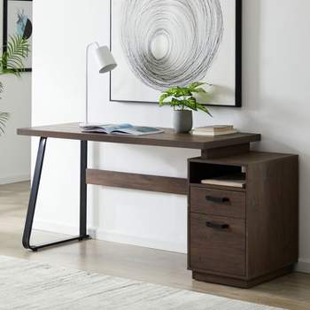 Home Office Computer Desk with Drawers/Hanging Letter-size Files, 65 inch Writing Study Table with Drawers-The Pop Home