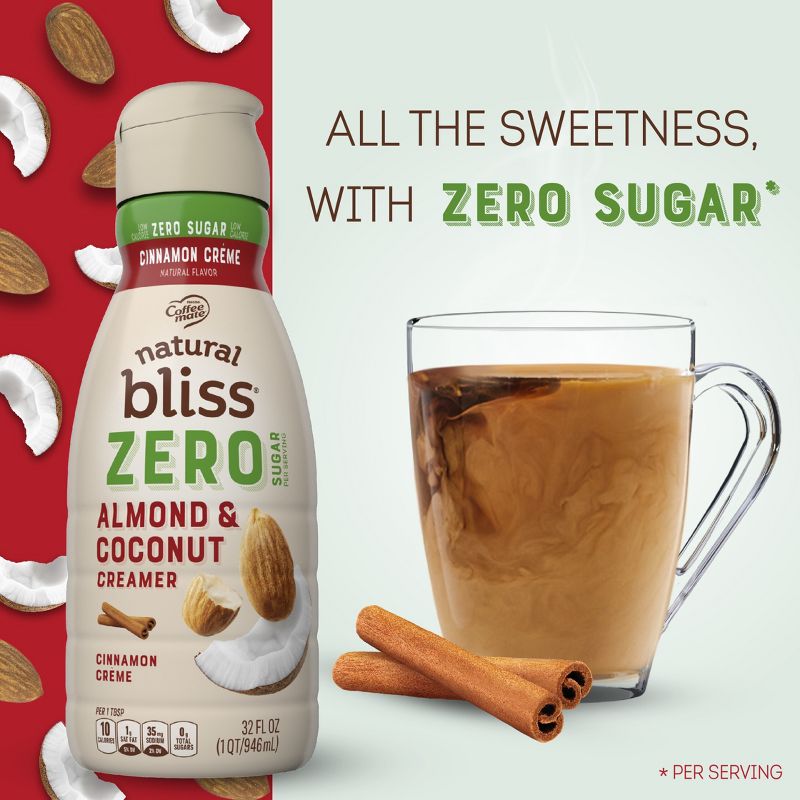 Coffee mate Natural Bliss Zero Sugar Almond &#38; Coconut Milk Cinnamon Coffee Creamer - 32oz, 2 of 11
