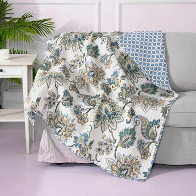 Palladium Grey Floral Quilted Throw - Levtex Home