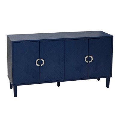 TIRAMISUBEST 4-Door Navy Blue Storage Cabinet with Wheels - Vintage Style Mobile File Organizer with Pine Legs