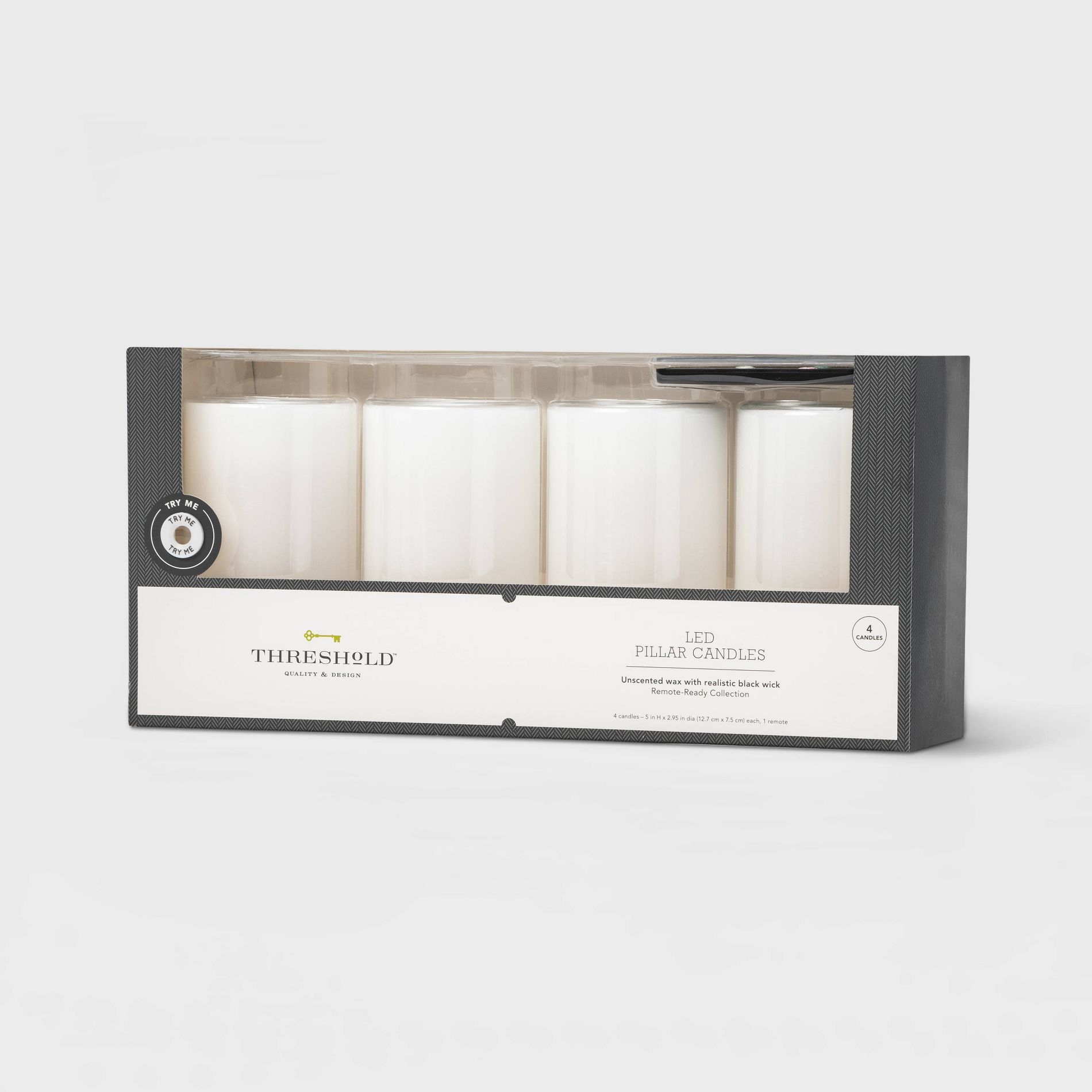 4pk 5" x 3" LED Flameless Black Wick Candle White - Threshold™