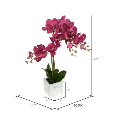 22" Dark Purple Artificial Orchid Spray in Ceramic Pot