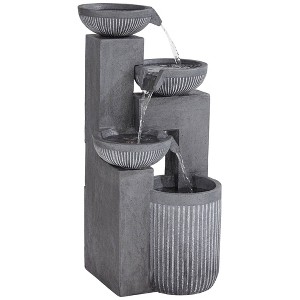 John Timberland Casava Modern 4-Bowl Cascading Outdoor Floor Water Fountain with LED Light 33" for Yard Garden Patio Home Deck Lawn Porch - 1 of 4