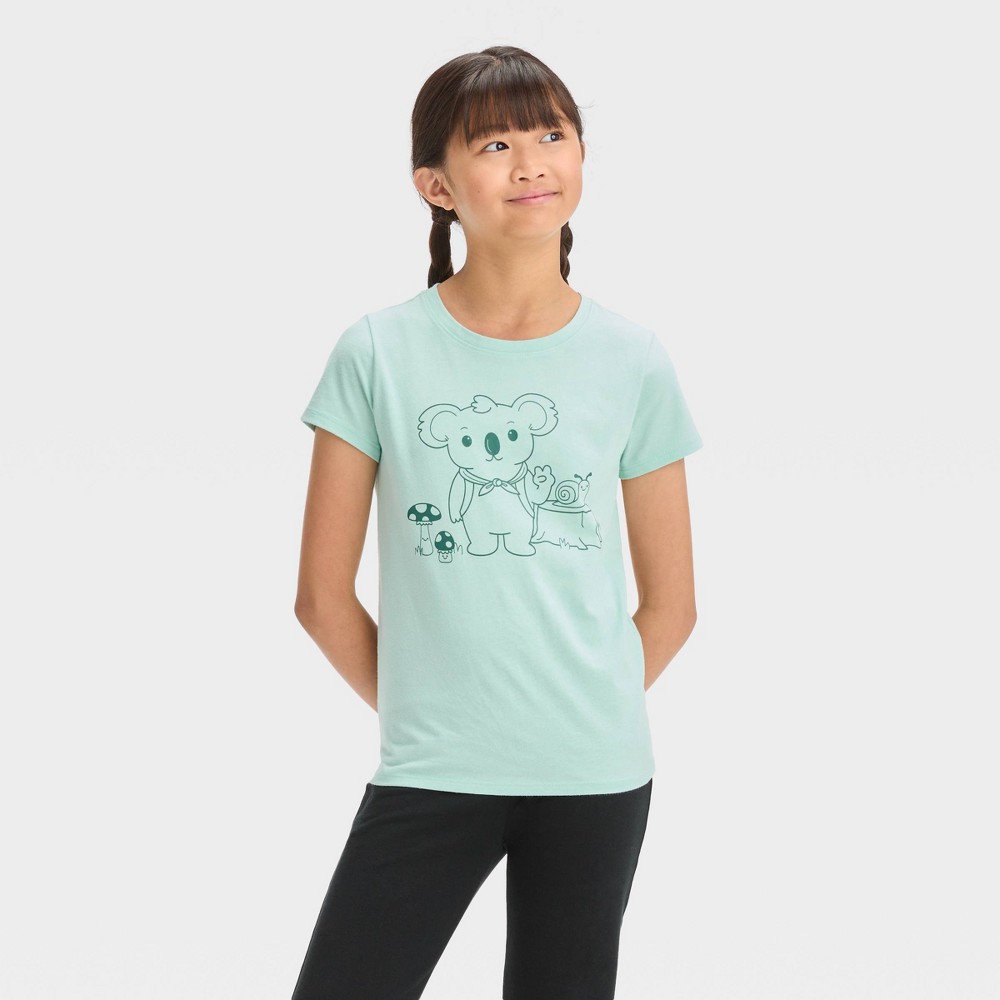 Size M Girls' Short Sleeve Graphic T-Shirt - Cat & Jack™ Ocean Green 