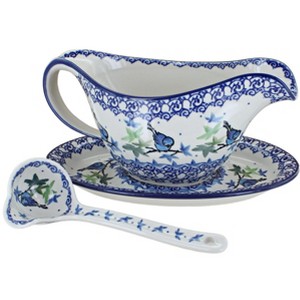 Blue Rose Polish Pottery 239-561 Ceramika Artystyczna Gravy Boat with Ladle - 1 of 1