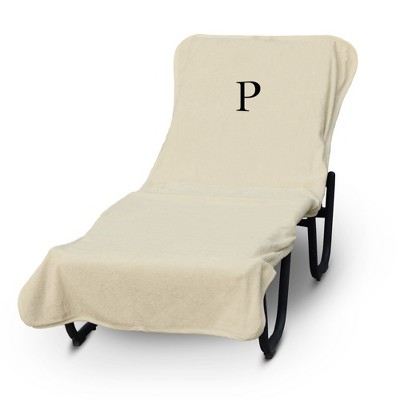 BC BARE COTTON Luxury Hotel & Spa Monogrammed Pool Chaise Lounge Cover, Standard Size 90 X 29 Inches - Beige - Black Block