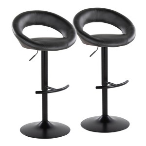 LumiSource Set of 2 Posh Adjustable Barstools Black Metal/Black PU - 1 of 4
