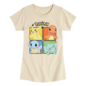 Girls' - Pokémon - Pikachu, Charmander, Squirtle, And Bulbasaur Squares Fitted Short Sleeve Graphic T-Shirt - 1 of 3