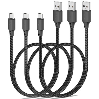 BONGEEK 1.5ft USB C Cable 3Pack, USB A to USB C Short Cable 3A Fast Charging Nylon Braided Short USB-C Cable 18 Inches Android Auto Type C Cord