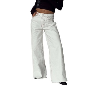Coolmee Women's Wide Leg Jeans High Waisted Fashion Strechy Raw Hem Denim Pants with Pockets - 1 of 4