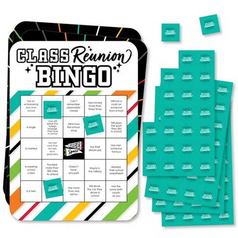 Big Dot Of Happiness Still Got Class - Find The Guest Bingo Cards And  Markers - High School Reunion Party Shaped Bingo Game - Set Of 18 : Target