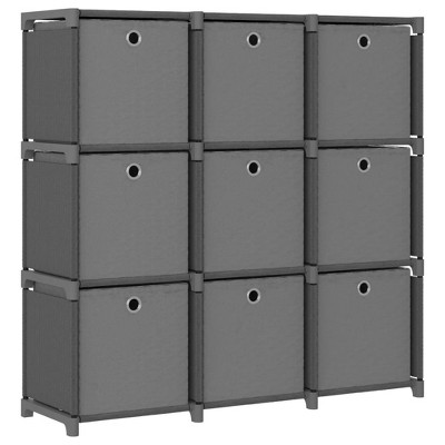 vidaXL 9-Cube Display Shelf with Boxes - Gray, Freestanding, Industrial Style, Steel Frame with Fabric