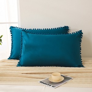 Pom-Pom Fringe Pillowcases & Body Pillow Cover – Soft Decorative Bedding Shams with Deep Pocket, Queen/King/Body Options - 1 of 4