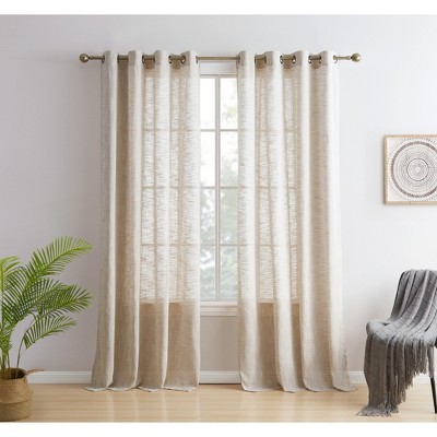 HLC.ME Madison Faux Linen Textured Thicker Sheers Privacy Light Filtering Window Grommet Curtains Drapery Panels, Set of 2