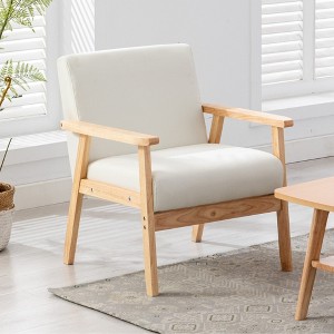 Linen Fabric Chair with Solid Wood Frame, Wood Arms and Full Foam Seat for Living Room - 1 of 4