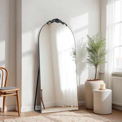 70.2x31.2-Inch Wooden Right Angled Arch with Carved Black Full-Length Mirror (With Bracket)