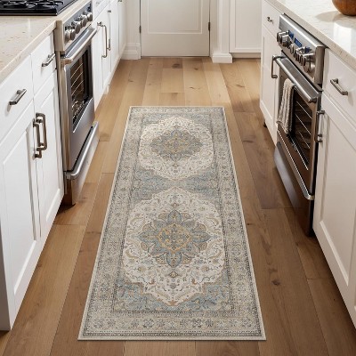 Abynow Floral Loomed Machine Washable Area Rug