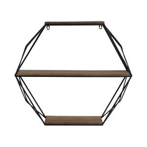 Sagebrook Home Metal Wood Floating Wall Shelves, Storage and Display, Decorative Wall Shelf Organization - 1 of 4