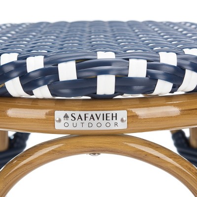 Navy and White Rattan Armless Outdoor Bar Stool