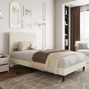 Twin/Full/Queen/King Size Platform Bed Frame, Modern Bed Frame with Upholstered Headboard and Strong Metal Slats Support, Easy Assembly - 1 of 4